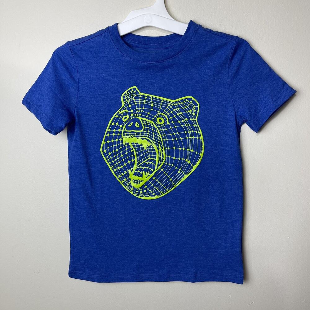 Cat & Jack Boy Short Sleeve Round Neck T-Shirt BEAR‎ 3D GEO Graphic, Blue,Medium